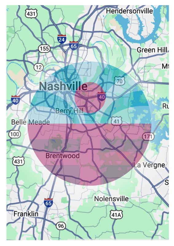 TN Town & Village Radius Map